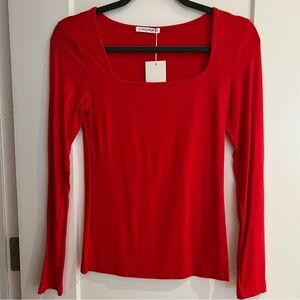Mangopop Vibrant Red Square Neck Long Sleeve Top